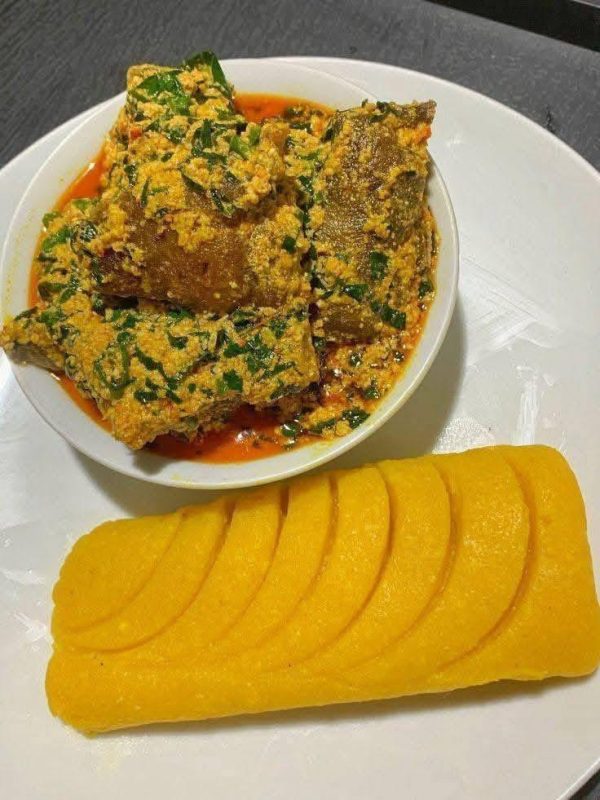 Eguisi soup with eba and goat meat